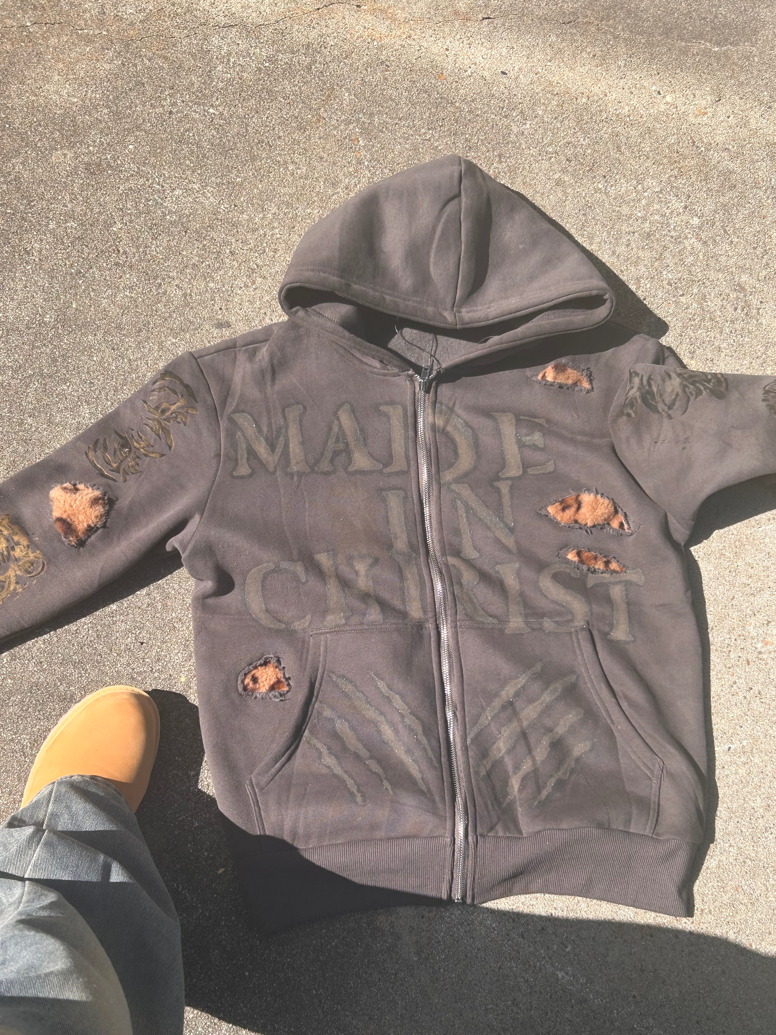 Distressed Jungle Zip-Up Hoodie