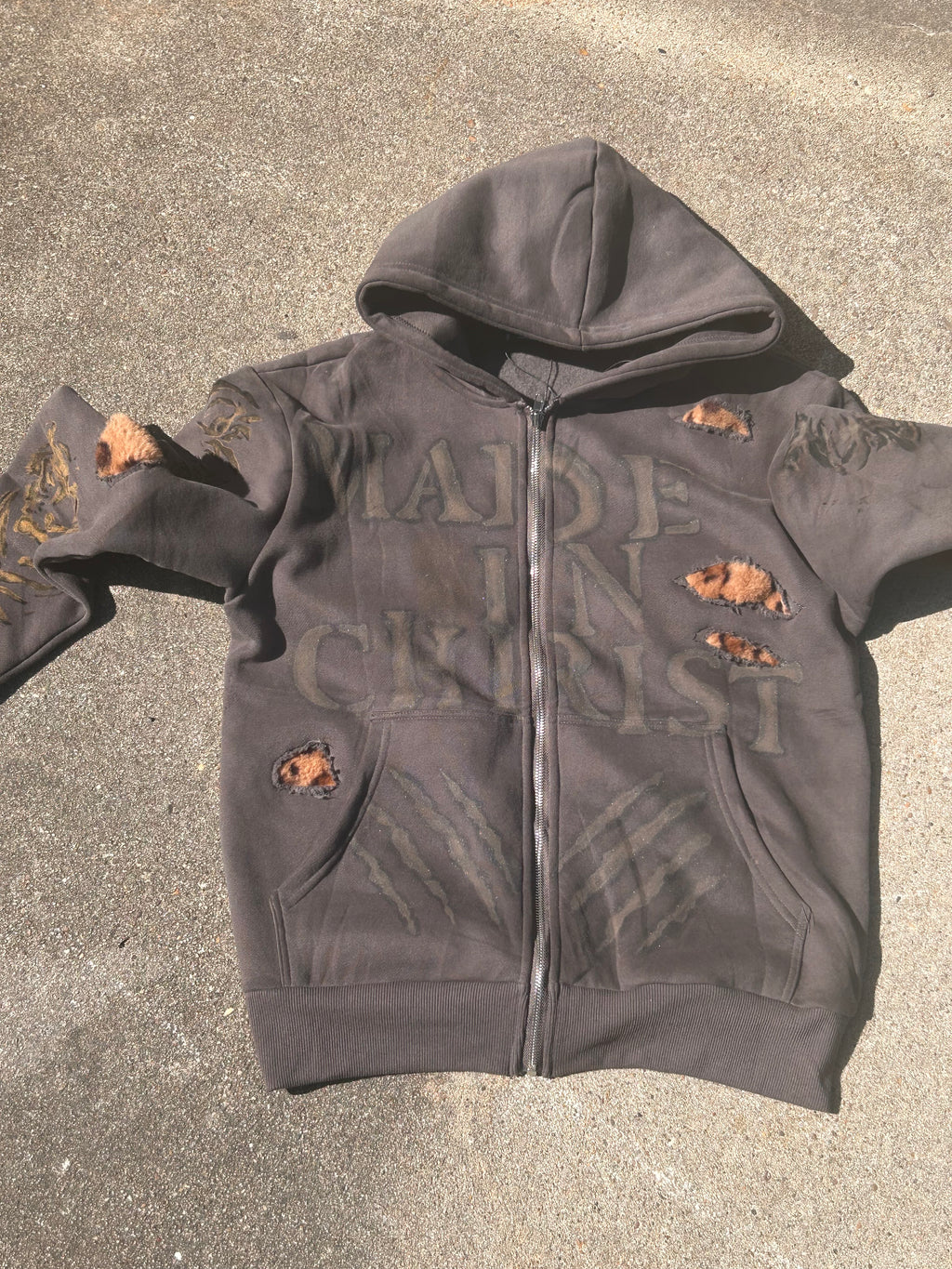 Distressed Jungle Zip-Up Hoodie