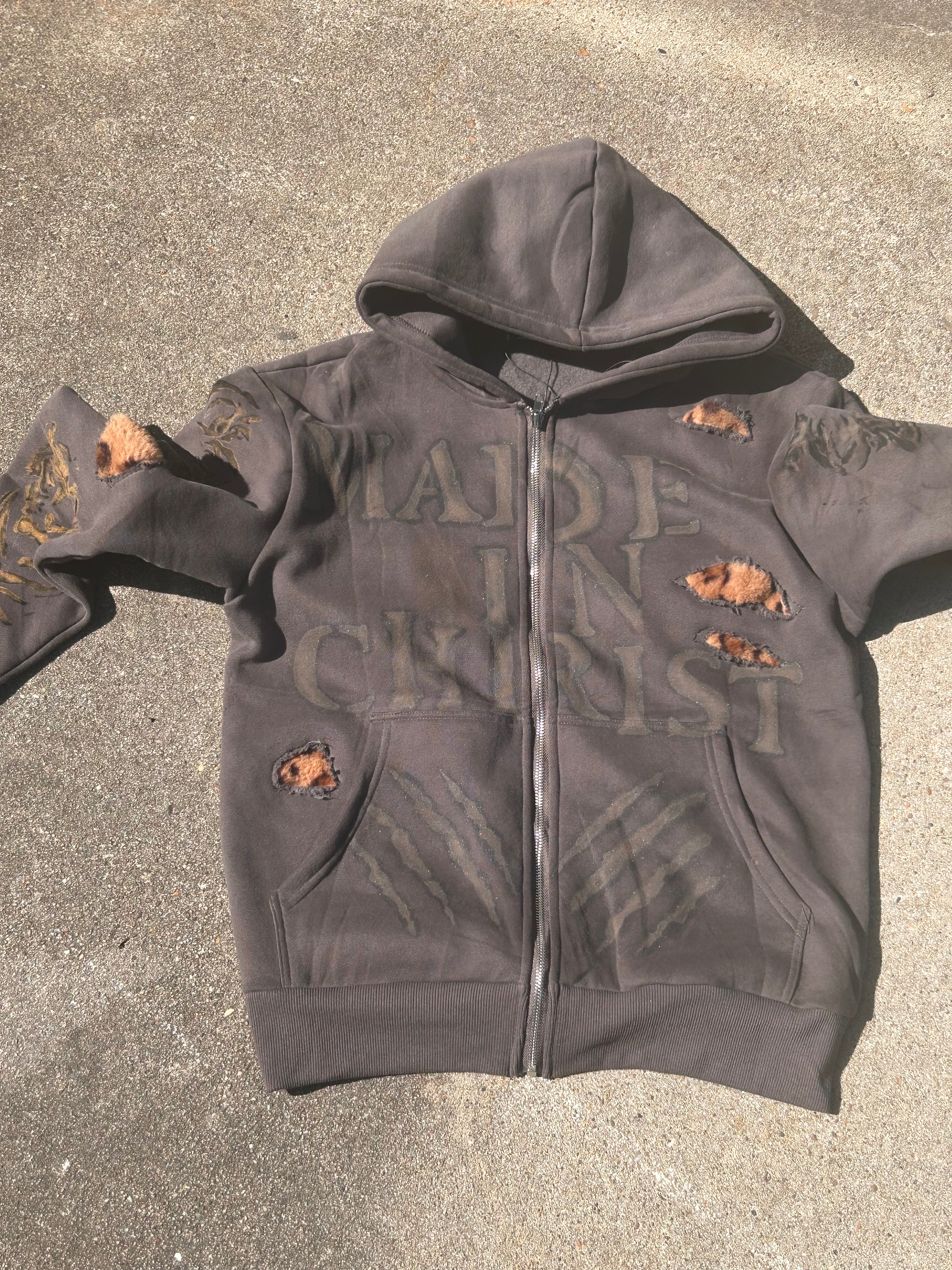 Distressed Jungle Zip-Up Hoodie