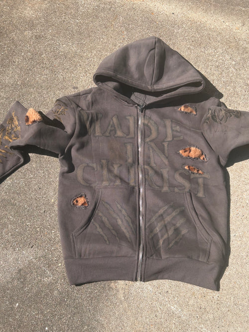 Distressed Jungle Zip-Up Hoodie